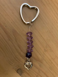 Purple, heart-shaped keychain